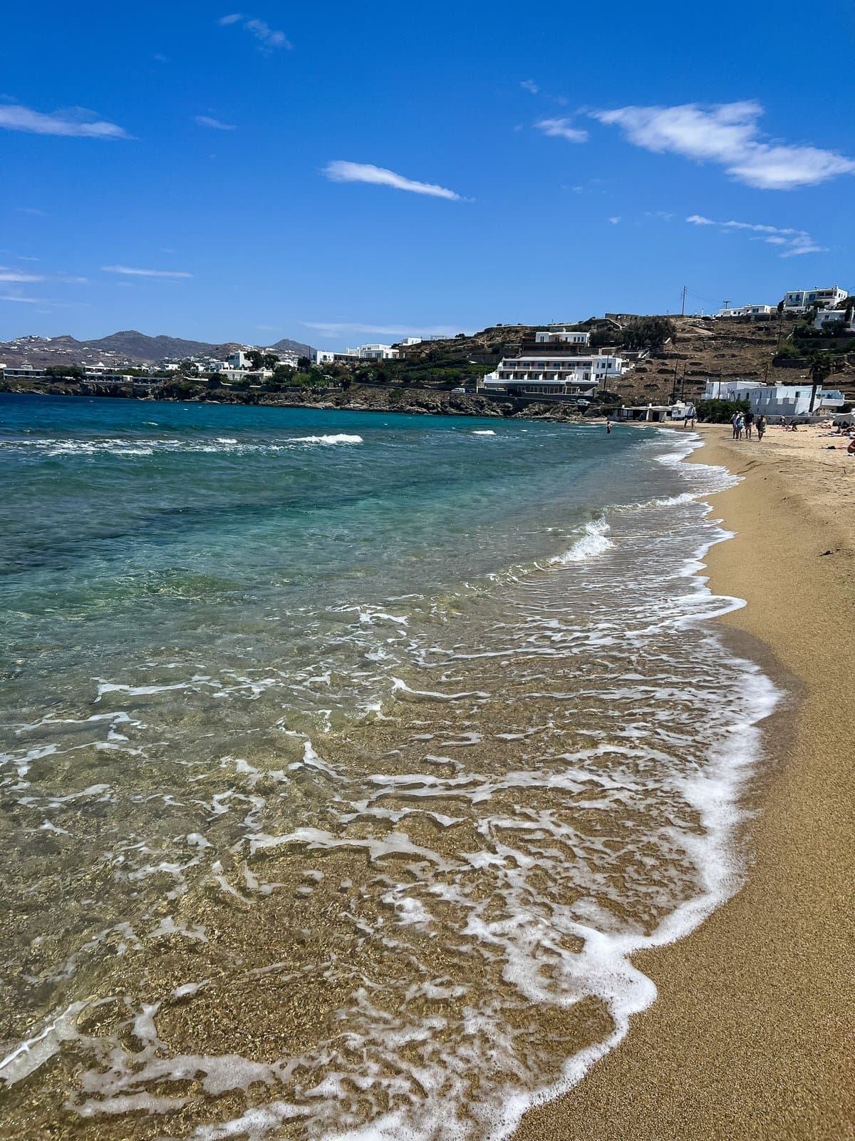 Clear turquoise water on Megali Ammos beach in Mykonos